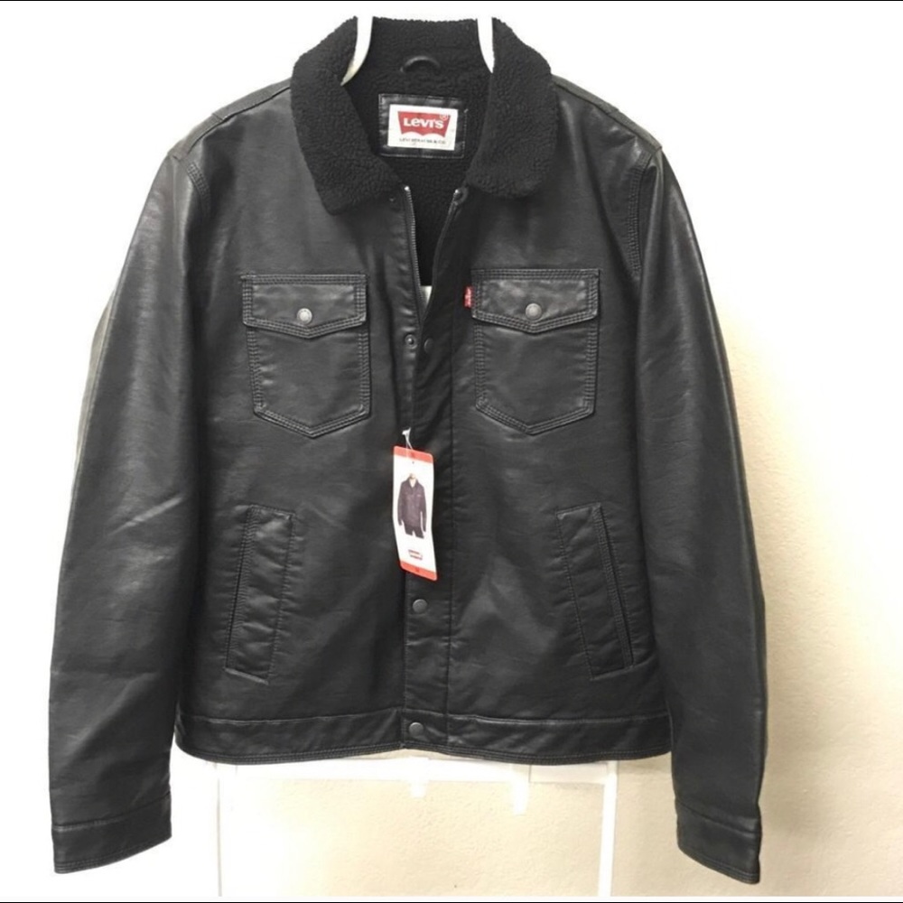 Levi's Mens Faux Leather Trucker Jacket Black